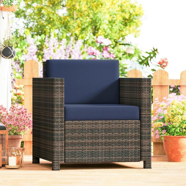 Rackhams Rattan Garden Armchair, Cushioned Single Rattan Chair - Rattan Garden Chair - 1 - Steel, PE rattan, Polyester - image 1