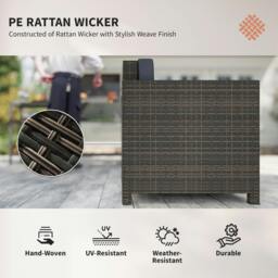 Rackhams Rattan Garden Armchair, Cushioned Single Rattan Chair - Mixed Brown / Navy Blue - thumbnail 4