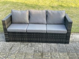 Rackhams 9 Seater Outdoor Rattan Garden Furniture Gas Fire Pit Table Sets Gas Heater Lounge Chairs Dark Grey Big Footstool - thumbnail 4