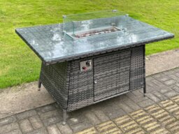 Rackhams 9 Seater Outdoor Rattan Garden Furniture Gas Fire Pit Table Sets Gas Heater Lounge Chairs Dark Grey Big Footstool - thumbnail 2