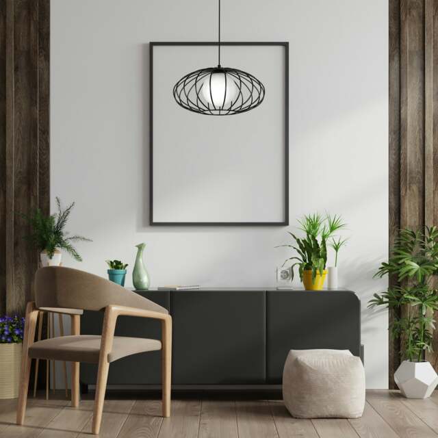 Rackhams Kronos Pendant Lamp 1XE14 Industrial Chic With The Flattened Cage Surrounding The Elegant Glass Shade - image 1