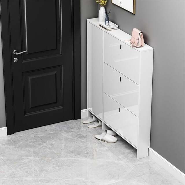 Rackhams Knauss Mirrored Shoe Storage, Halllway - White - 110cm - image 1