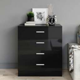 Rackhams High Gloss Bedroom Furniture 3 Piece Trio Set Wardrobe Chest Bedside - WALNUT/BLACK GLOSS - Bedside Table - thumbnail 6