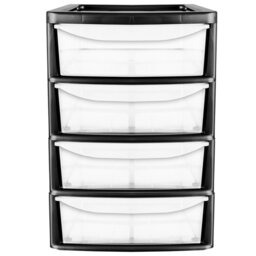 Rackhams A4 Desktop Plastic Storage Drawers Table Top Organiser 4 Pull Out Drawers - Silver - thumbnail 5