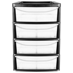 Rackhams A4 Desktop Plastic Storage Drawers Table Top Organiser 4 Pull Out Drawers - Silver - thumbnail 3