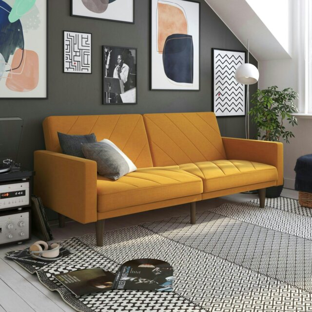 Rackhams Paxson Clic Clac Sofa Bed in Mustard Fabric - Yellow - image 1