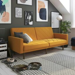 Rackhams Paxson Clic Clac Sofa Bed in Mustard Fabric - Yellow - thumbnail 1