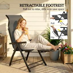 Rackhams Folding Reclining Garden Chairs Set of 2 with Footrest, Dark Grey - 179.5 x 63.5 x 60 cm - 2 - Metal, Texteline - thumbnail 5