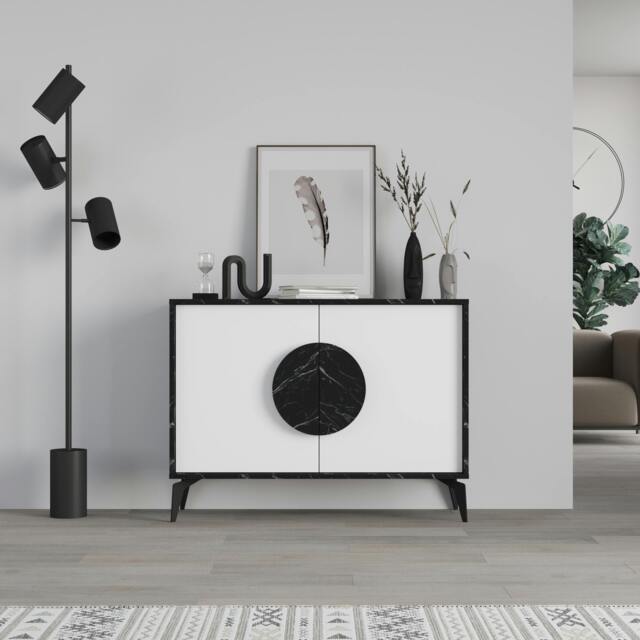 Rackhams Gora Sideboard Modern Storage Cabinet with 2 Pull-open Doors Metal Legs 110cm Width - Black - image 1