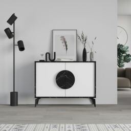 Rackhams Gora Sideboard Modern Storage Cabinet with 2 Pull-open Doors Metal Legs 110cm Width - Black - thumbnail 1