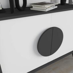 Rackhams Gora Sideboard Modern Storage Cabinet with 2 Pull-open Doors Metal Legs 110cm Width - Black - thumbnail 4