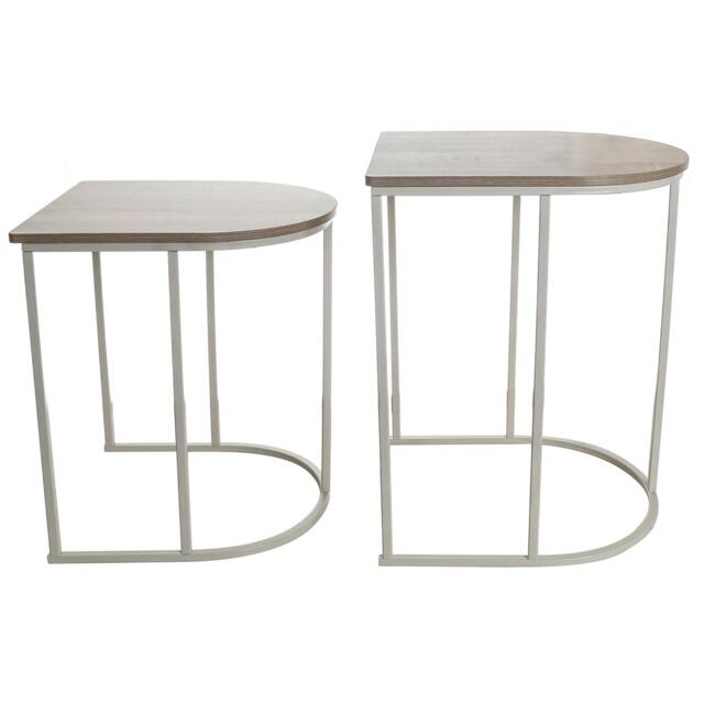 Rackhams Nest of 2 Coffee Table White Metal Wooden Woodgrain Side Tables Set Living Room - image 1