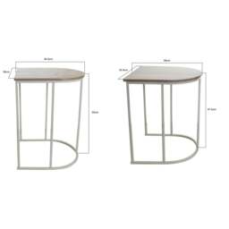 Rackhams Nest of 2 Coffee Table White Metal Wooden Woodgrain Side Tables Set Living Room - thumbnail 2
