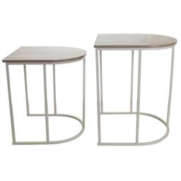 Rackhams Nest of 2 Coffee Table White Metal Wooden Woodgrain Side Tables Set Living Room