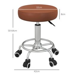 Rackhams Round PU leather Salon Beautician Stool Adjustable Height - Brown - Faux Leather - thumbnail 3