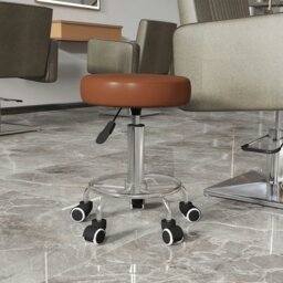 Rackhams Round PU leather Salon Beautician Stool Adjustable Height - Brown - Faux Leather