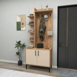 Rackhams Lefteris Hallway Coat Rack with Shelves - Atlantic Pine & Beige - thumbnail 3