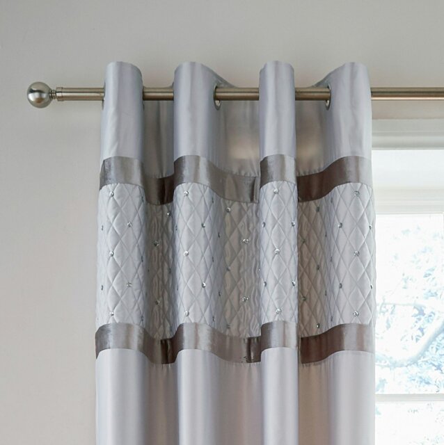 Rackhams Sequin Cluster Lined Eyelet Curtains - 66x90 Inch - Silver Grey - image 1