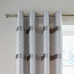 Rackhams Sequin Cluster Lined Eyelet Curtains - 66x90 Inch - Silver Grey