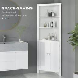 Rackhams Triangle Bathroom Cabinet, Corner Bathroom Storage Unit with Cupboard and 3-Tier Shelves, Free Standing, White - thumbnail 4