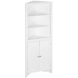 Rackhams Triangle Bathroom Cabinet, Corner Bathroom Storage Unit with Cupboard and 3-Tier Shelves, Free Standing, White - thumbnail 1