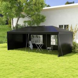 Rackhams 6 x 3 m Party Tent Gazebo Marquee Outdoor Patio Canopy Shelter with Windows and Side Panels Black - thumbnail 2