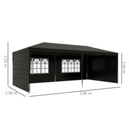 Rackhams 6 x 3 m Party Tent Gazebo Marquee Outdoor Patio Canopy Shelter with Windows and Side Panels Black - thumbnail 3
