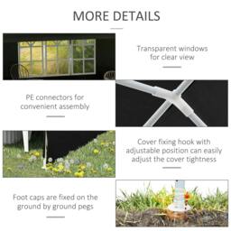 Rackhams 6 x 3 m Party Tent Gazebo Marquee Outdoor Patio Canopy Shelter with Windows and Side Panels Black - thumbnail 5