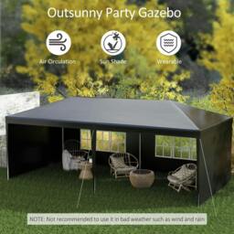 Rackhams 6 x 3 m Party Tent Gazebo Marquee Outdoor Patio Canopy Shelter with Windows and Side Panels Black - thumbnail 4