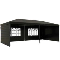 Rackhams 6 x 3 m Party Tent Gazebo Marquee Outdoor Patio Canopy Shelter with Windows and Side Panels Black - thumbnail 1