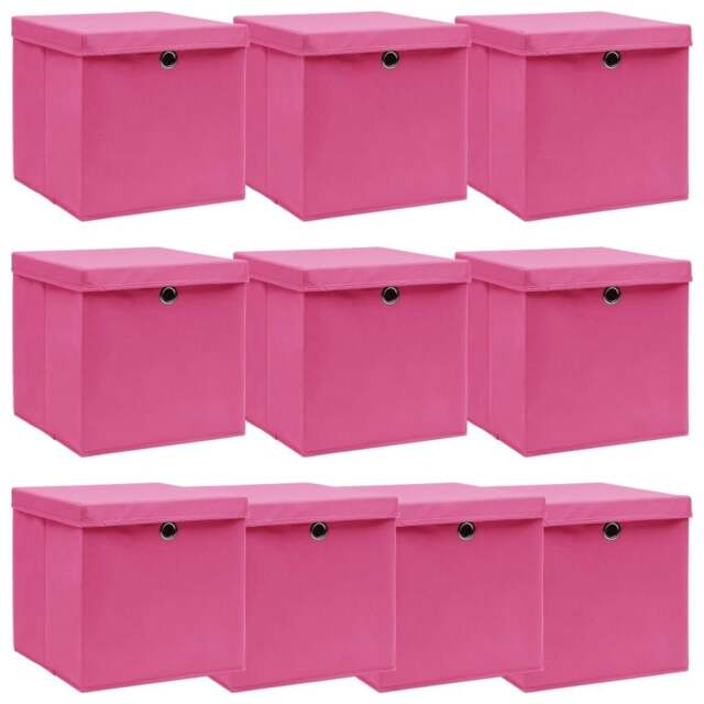 Rackhams Storage Boxes with Lids 10 pcs Pink 32x32x32 cm Fabric