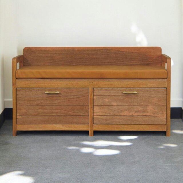 Rackhams Solid Wood Oxford Oak-ish 2 Drawer Storage Bench - image 1