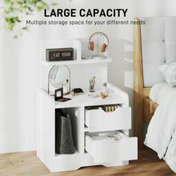 Rackhams Modern Bedside Table with 2 Drawers and Open Shelves for Bedroom - 60 - thumbnail 5