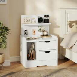 Rackhams Modern Bedside Table with 2 Drawers and Open Shelves for Bedroom - 60 - thumbnail 2