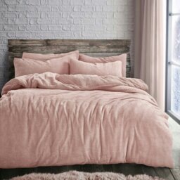 Rackhams Plain Teddy Fluffy and Warm Fleece Duvet Cover Set - Blush - Super King