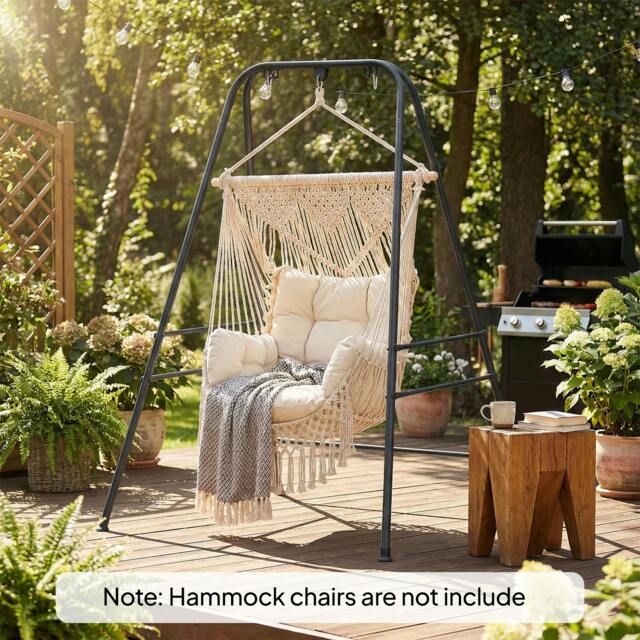 Rackhams Hammock Chair Stand Only for Indoor Outdoor 150KG Load Black - 138 L x 129 W x 183 H cm - Hammock Chair Stand - 1 - image 1