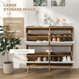 Rackhams Shoe Storage Cabinet with 4 Flip Drawers for 16 Pairs of Shoes, Natural - Natural wood finish - thumbnail 4
