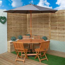 Rackhams Outdoor 4 Person Folding Rectangular Wooden Garden Dining Table Chairs Grey Parasol and Base Set - Outdoor Furniture Sets