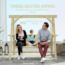Rackhams 3 Seater Wooden Garden Swing Chair with Side Tables - thumbnail 4