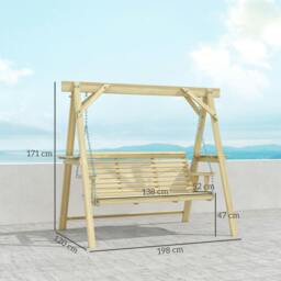 Rackhams 3 Seater Wooden Garden Swing Chair with Side Tables - thumbnail 3