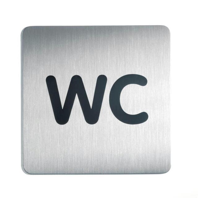 Rackhams Adhesive WC Symbol Square Bathroom Toilet Sign - Brushed Stainless Steel
