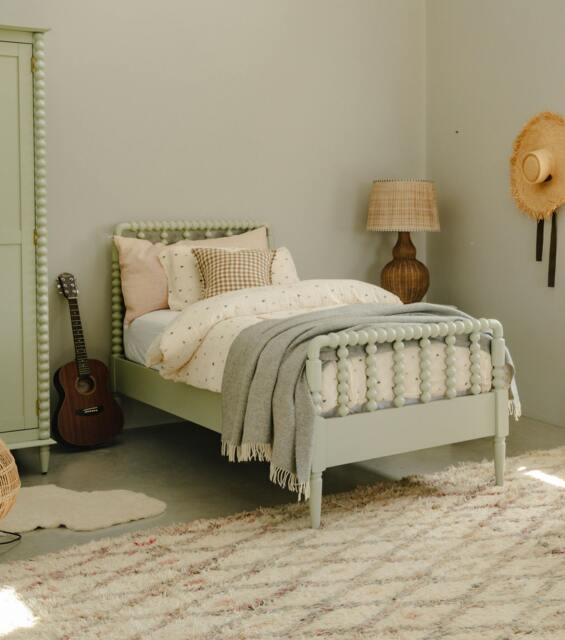 Rackhams Cromwell Wooden Bed Frame with Bobbin Design Headboard and Foot End - Pale Olive - Single 3ft - image 1