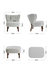 Rackhams 2Pcs Teddy Bear Fur Tufted Accent Chair with Footstool - White - thumbnail 6