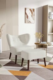 Rackhams 2Pcs Teddy Bear Fur Tufted Accent Chair with Footstool - White - thumbnail 1