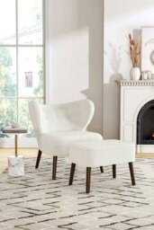 Rackhams 2Pcs Teddy Bear Fur Tufted Accent Chair with Footstool - White - thumbnail 2