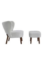 Rackhams 2Pcs Teddy Bear Fur Tufted Accent Chair with Footstool - White - thumbnail 3