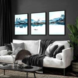 Rackhams Wall art in sets of 3 for living room decor - A3 11.69 x 16.54 in / 29.7 x 42 cm - Satin Photo paper 280 gsm - Oak Frame - thumbnail 6