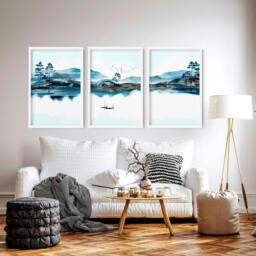 Rackhams Wall art in sets of 3 for living room decor - A3 11.69 x 16.54 in / 29.7 x 42 cm - Satin Photo paper 280 gsm - Oak Frame