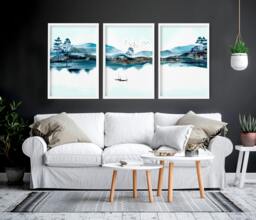 Rackhams Wall art in sets of 3 for living room decor - A3 11.69 x 16.54 in / 29.7 x 42 cm - Satin Photo paper 280 gsm - Oak Frame - thumbnail 2