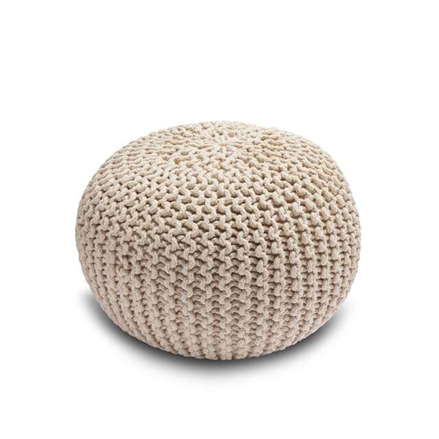 Rackhams Knitted Pouffe Chunky Round Footstool Ottoman 100% Cotton - Cream - image 1